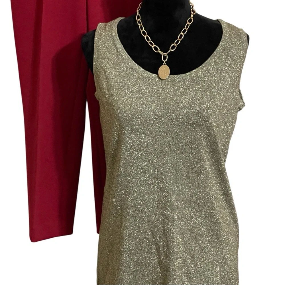 DG 2 DIANE GILMAN NWTS GOLD METALLIC TANK SZ MED - Picture 3 of 13